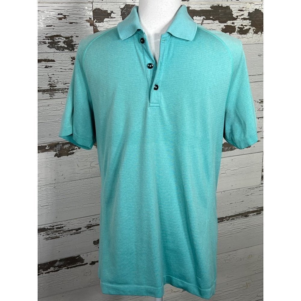 LULULEMON Evolution Men’s Short Sleeve Polo Shirt Aqua Sz M EUC